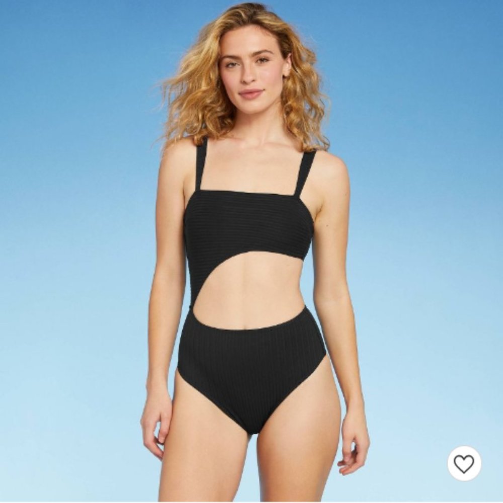NWT Shade & Shore Ribbed Cut Out One Piece, Black, sz Small